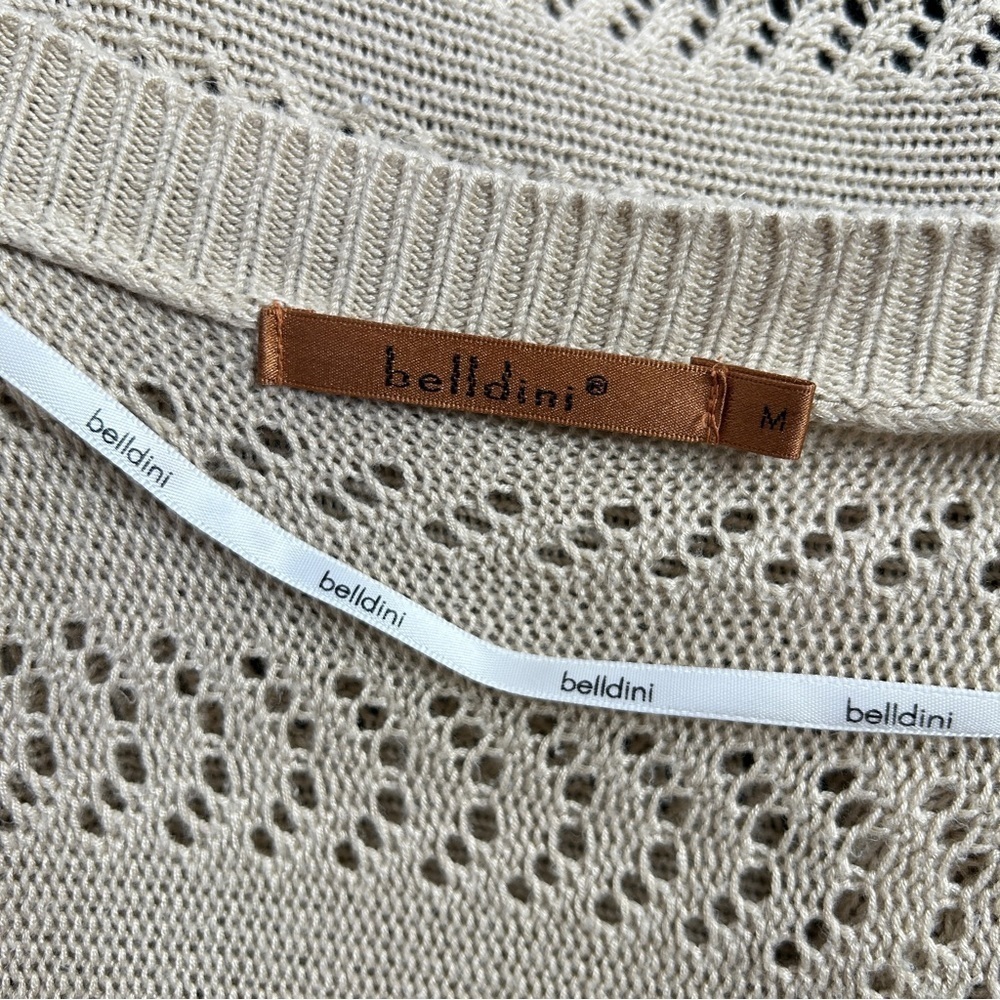 BELLDINI Beige Tan Open Knit Cardigan Vest Kimono - Picture 5 of 6